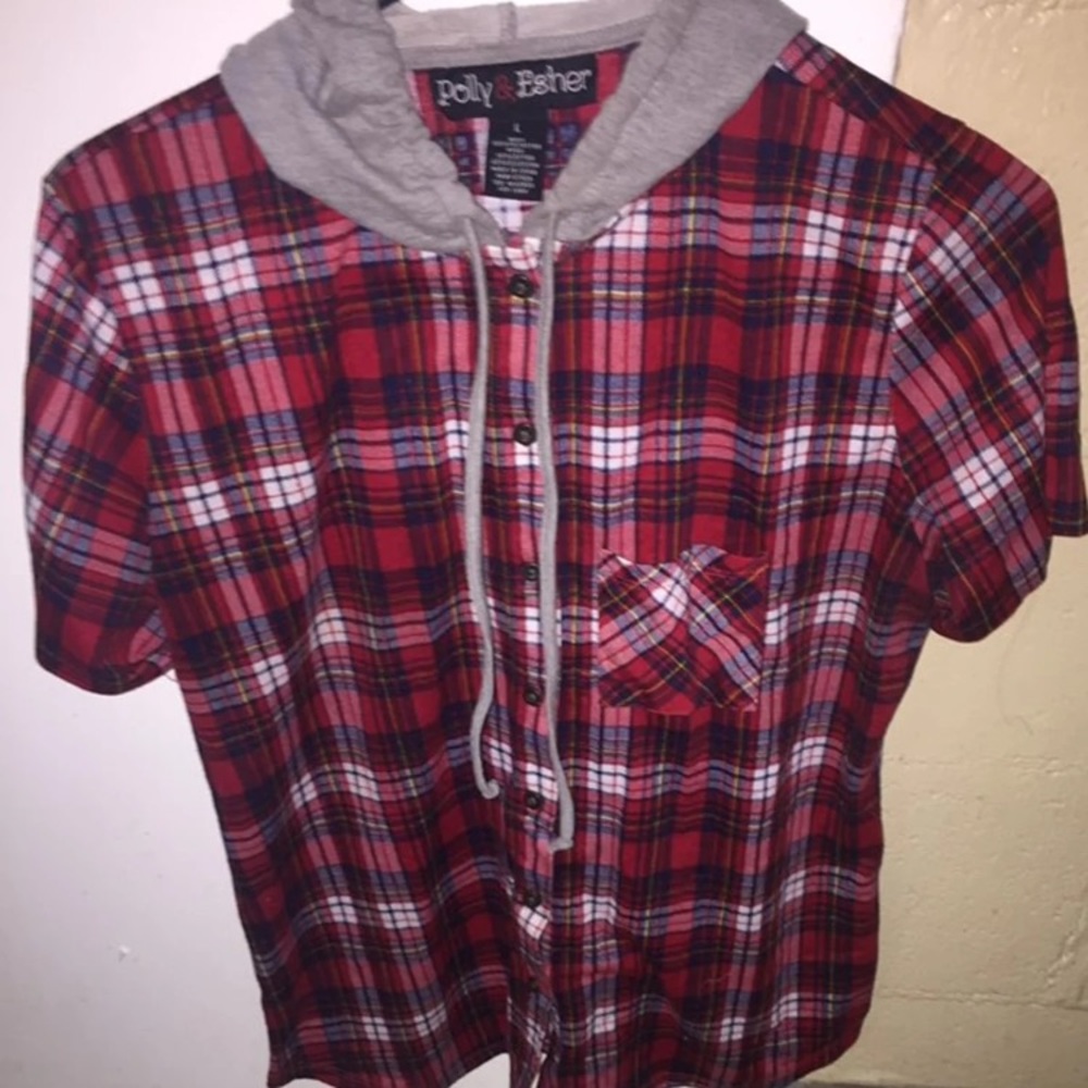 PLAID HOODIE BUTTON UP